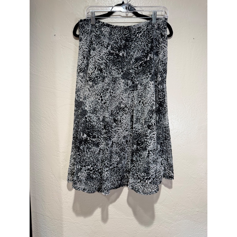 Christopher & Banks Grey Black Animal Print Midi Skirt Womens 12 Lined A-Line